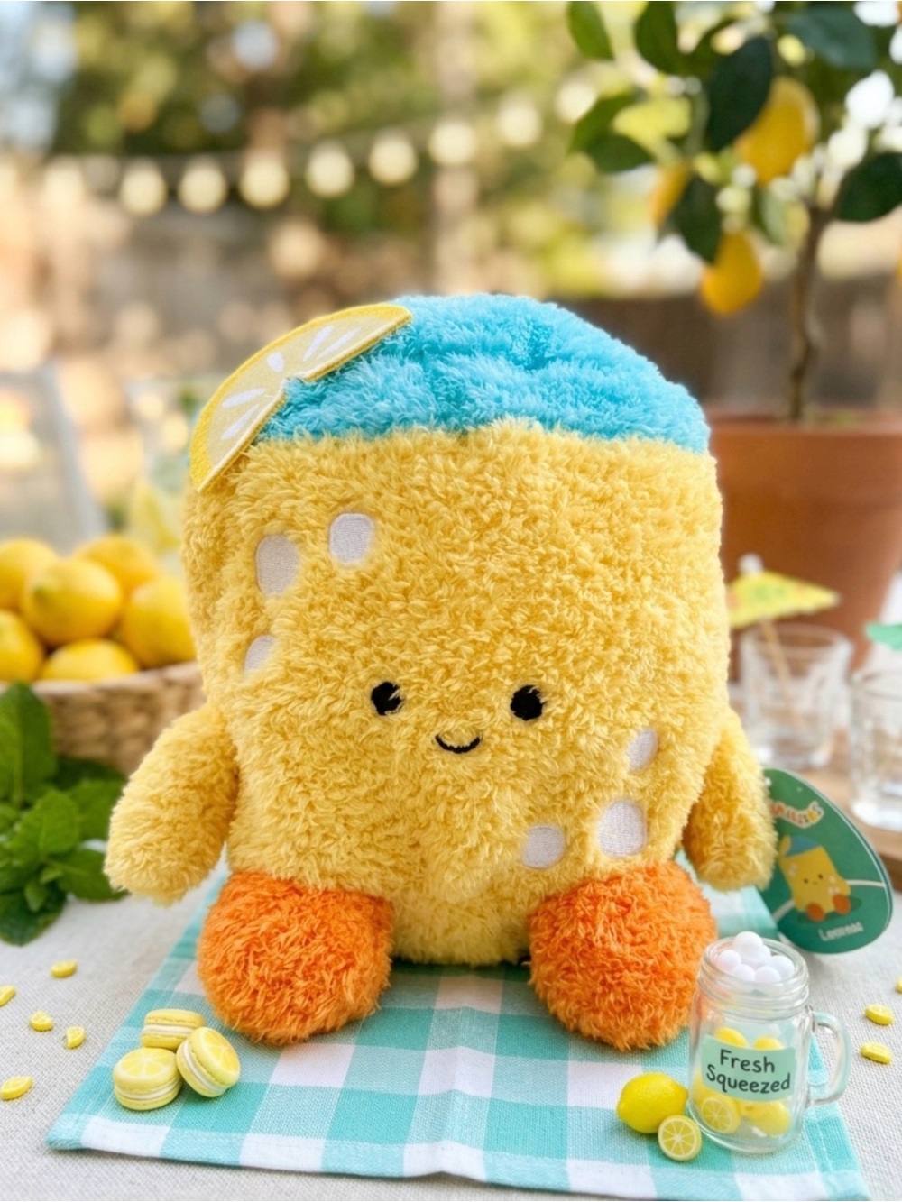 🍋 Lemon Plush Stuffed Poolside BumBumz 7.5 inches - Yellow & Teal Soft Toy 🍋